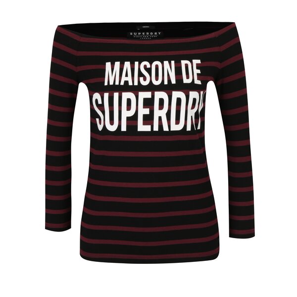 Bluza bordo & negru cu decolteu amplu pe umeri si print - Superdry Graphic
