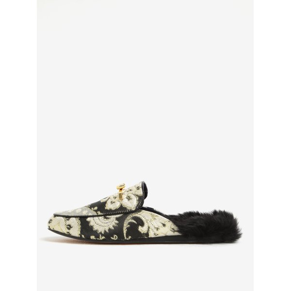 Pantofi tip mules negru & auriu cu blana artificiala pentru femei - Ted Baker Kerriy