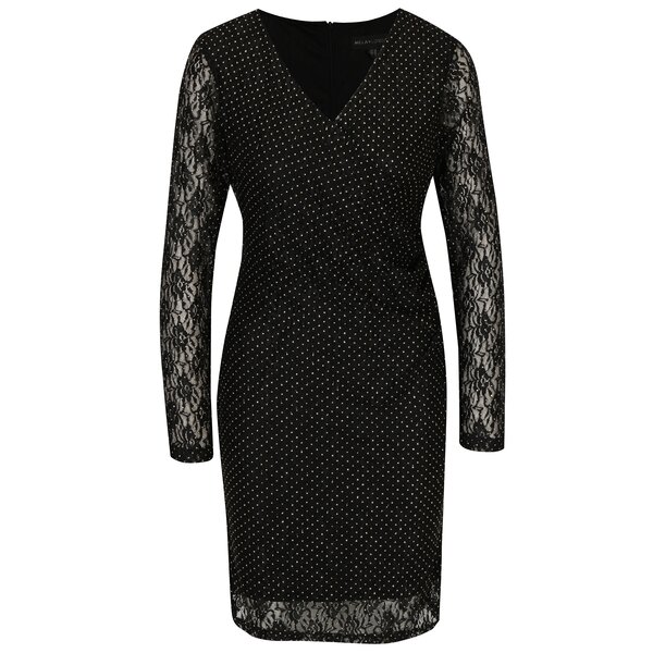 Rochie neagra din dantela cu buline aurii Mela London