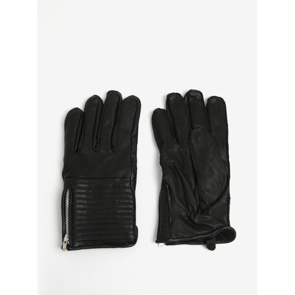 Manusi negre din piele cu fermoar - Shine Original