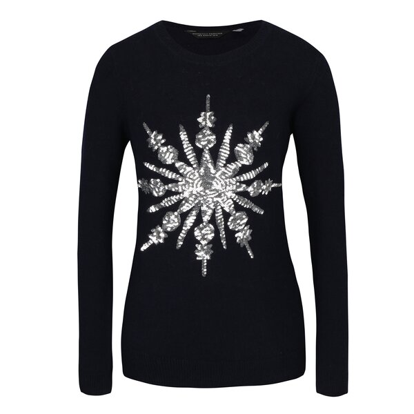 Pulover negru cu aplicatie din paiete fulg de nea Dorothy Perkins