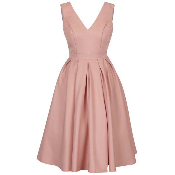 Rochie roz pal cu decolteu amplu si pliseuri Chi Chi London Aymee