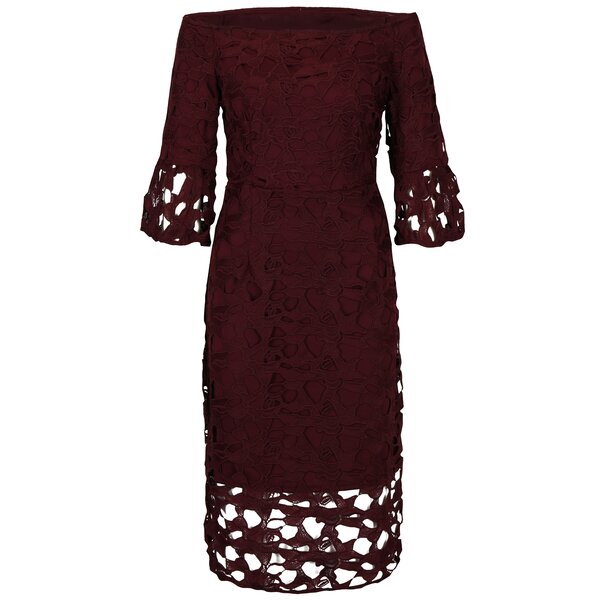 Rochie bordo din dantela cu maneci clopot si umeri expusi Dorothy Perkins