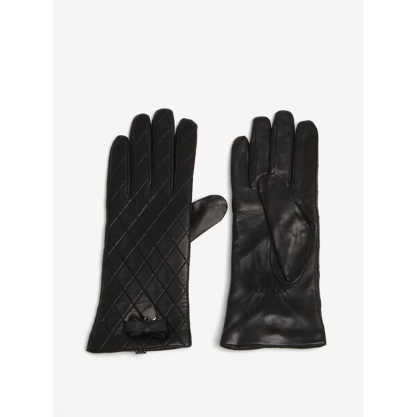Manusi din piele naturala negre si cusaturi decorative pentru femei - KARA
