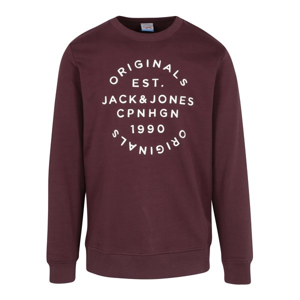 Bluza bordo&crem cu print text Jack & Jones Originals Softneo