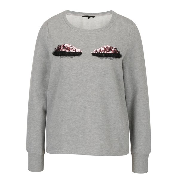 Bluza gri melanj cu model cu detalii din paiete si franjuri - VERO MODA Eye