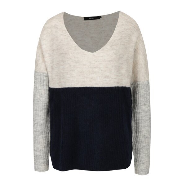 Pulover bleumarin cu decolteu amplu si amestec din lana - VERO MODA Fortuna