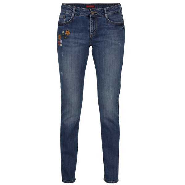 Blugi slim fit albastrri cu broderie florala pentru femei s.Oliver