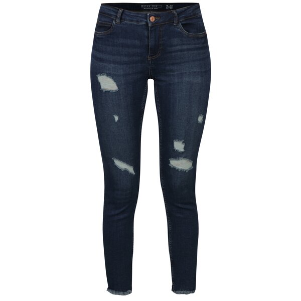 Blugi slim fit albastru inchis cu talie medie si aspect deteriorat - Noisy May Lucy
