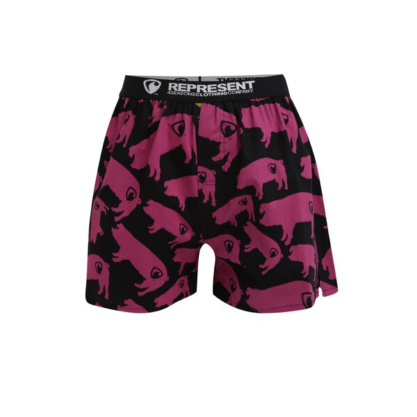 Boxeri negri&roz cu imprimeu Represent Exclusive Mike Pig Farm