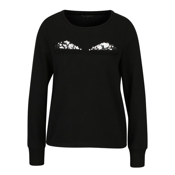 Bluza neagra cu model cu ochi inchisi din paiete si franjuri - VERO MODA Eye