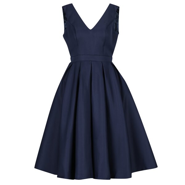 Rochie bleumarin cu decolteu amplu si pliseuri Chi Chi London Zara