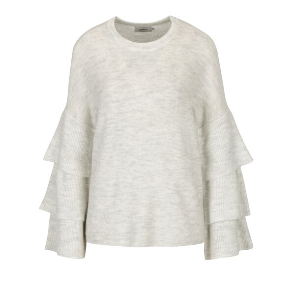 Pulover crem cu maneci raglan cu volane ONLY Flower