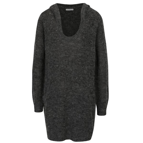 Rochie pulover gri inchis melanj cu gluga si buzunare Jacqueline de Yong Aika