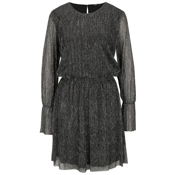 Rochie neagra cu maneci clopot si fir metalic argintiu ONLY Yade