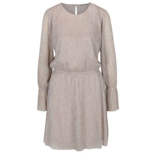 Rochie bej cu maneci clopot si fir metalic argintiu ONLY Yade