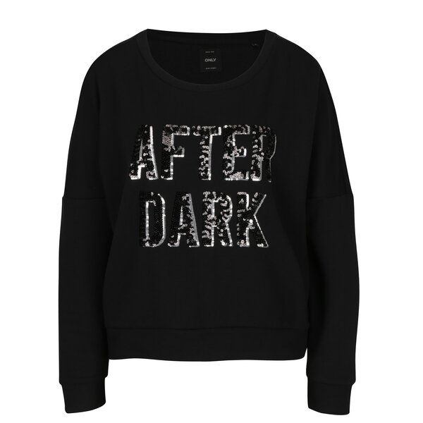 Bluza asimetrica neagra cu aplicatie text din paiete ONLY Napoli