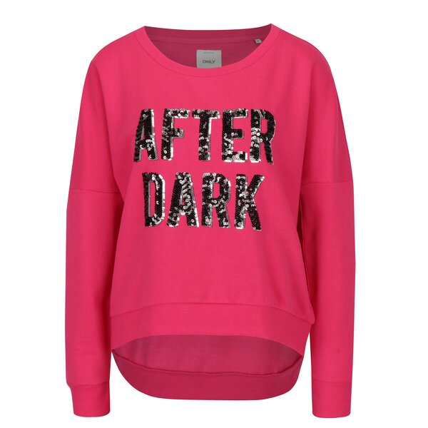 Bluza asimetrica roz cu aplicatie text din paiete ONLY Napoli