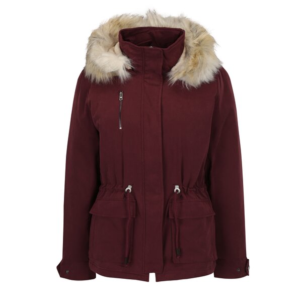 Geaca parka bordo cu blana artificiala detasabila - ONLY Starlight
