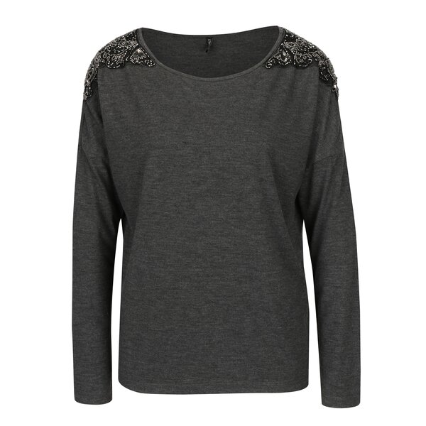 Bluza gri inchis cu aplicatie din margele pe umeri ONLY Mirabella