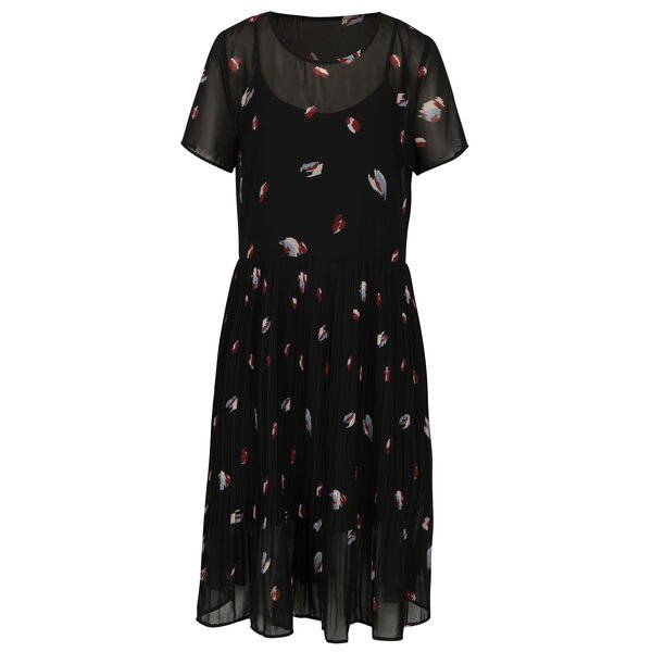 Rochie neagra cu print si partea inferioara plisata - Selected Femme Fiffi