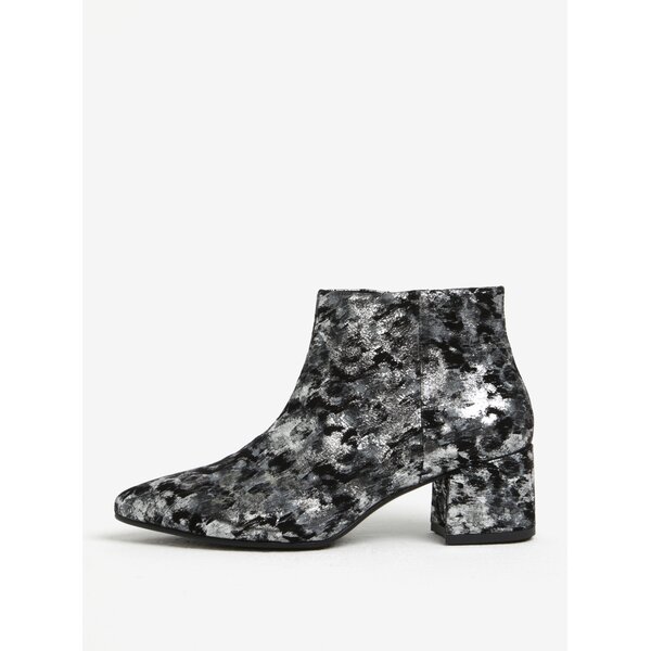 Botine gri din piele naturala cu toc masiv si print abstract -Vagabond Mya