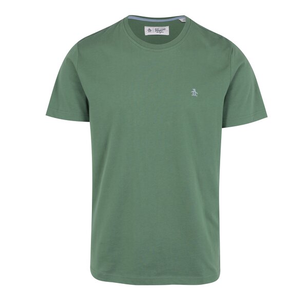 Tricou basic verde din bumbac cu logo brodat discret - Original Penguin Pin Point Embroidery