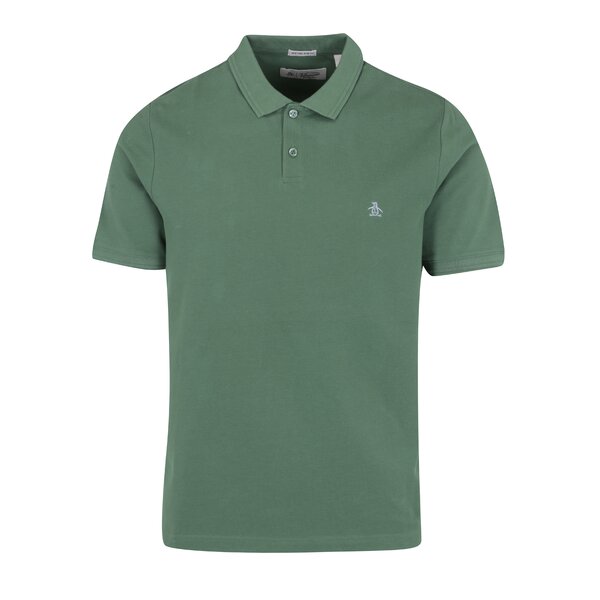 Tricou polo slim fit verde - Original Penguin Raised Rib
