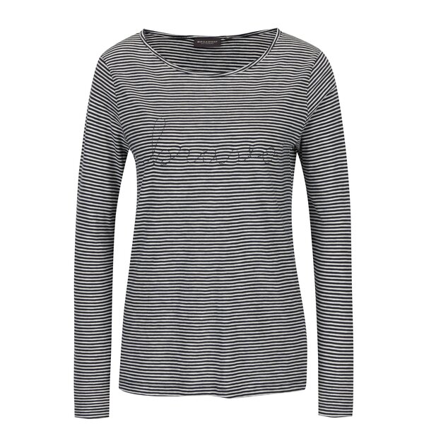 Bluza bleumarin & alb cu print in dungi si model brodat - Broadway Nora
