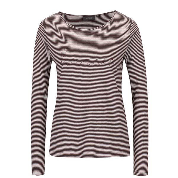 Bluza maro & alb cu print in dungi si model brodat - Broadway Nora