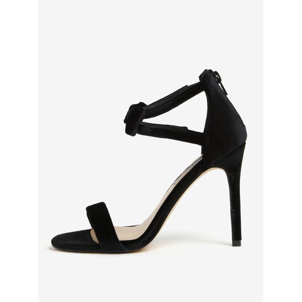 Sandale negre cu aspect catifelat si funda decorativa Dorothy Perkins