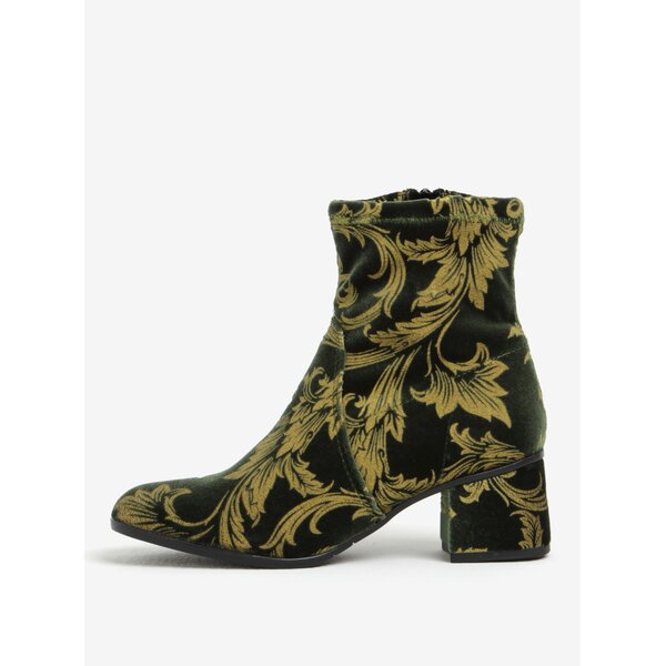 Botine verde inchis&auriu cu aspect catifelat si model floral baroc Tamaris