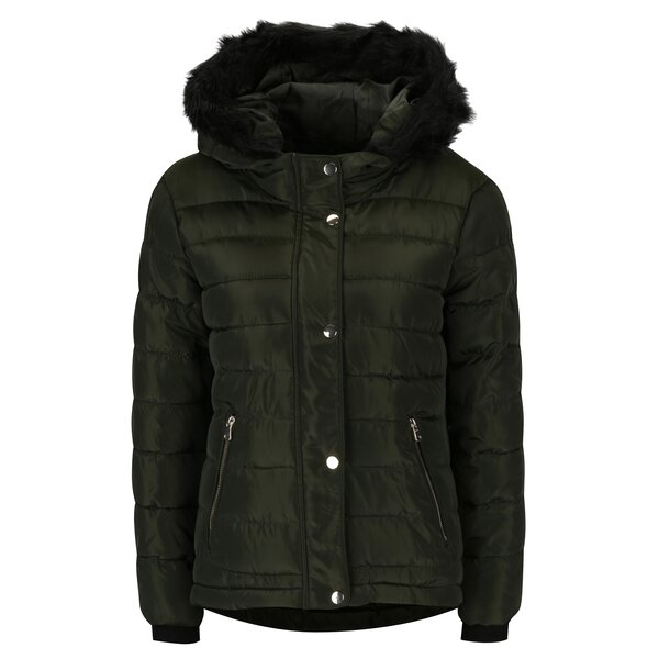 Geaca matlasata verde inchis cu gluga detasabila - Dorothy Perkins Petite