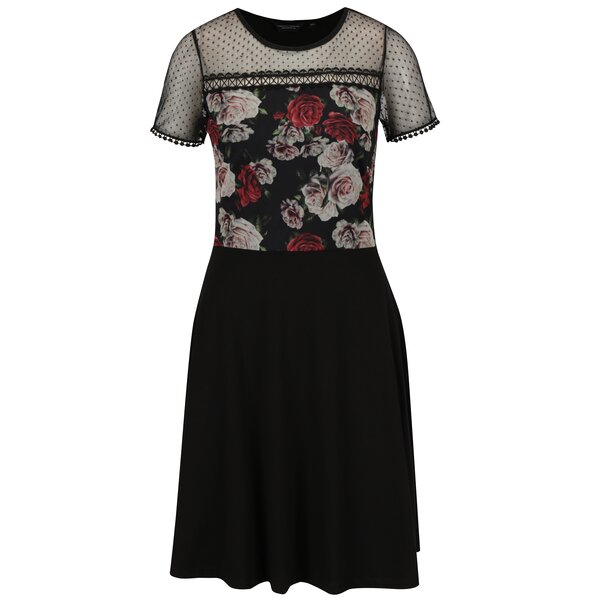 Rochie neagra cu dantela, plasa si print floral - Dorothy Perkins