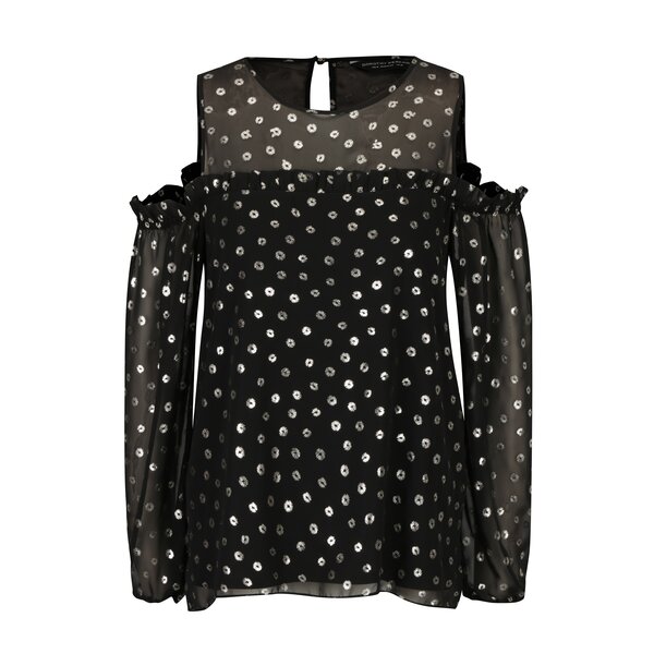 Bluza neagra cu print argintiu si decupaj pe umeri Dorothy Perkins