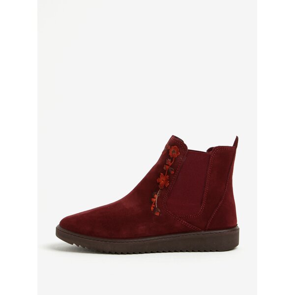 Ghete chelsea bordo cu broderie florala din piele intoarsa OJJU