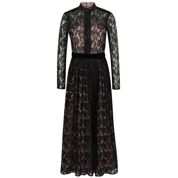 Rochie neagra din dantela cu guler inalt Little Mistress