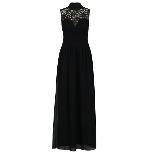 Rochie maxi neagra cu guler inalt din dantela Little Mistress