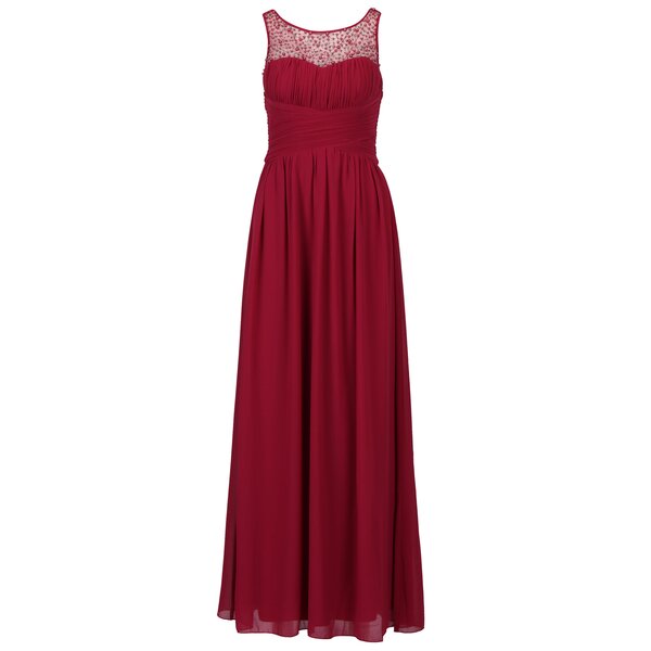 Rochie maxi roz inchis cu top plisat si aplicatii decorative - Little Mistress