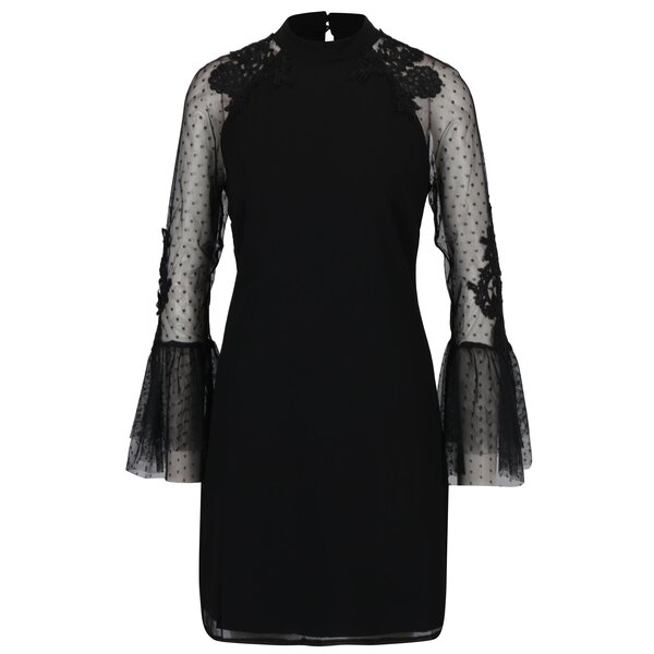 Rochie neagra cu maneci clopot si plasa cu buline Little Mistress