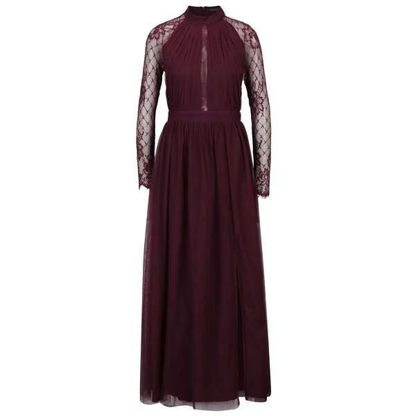 Rochie maxi rosu bordo cu maneci din dantela - Little Mistress