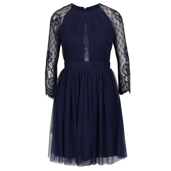 Rochie bluemarin din tulle cu maneci lungi din dantela - Little Mistress