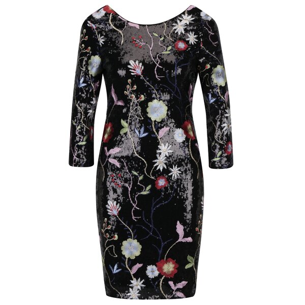 Rochie neagra cu broderii si maneci 3/4 - Little Mistress