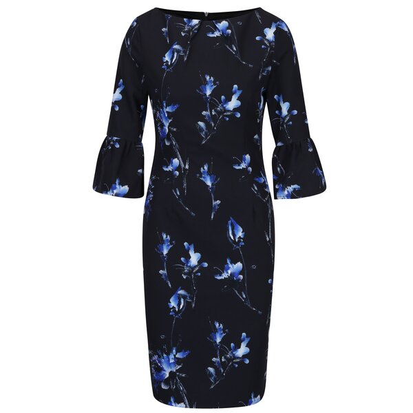 Rochie neagra cu maneci clopot si print floral Paper Dolls