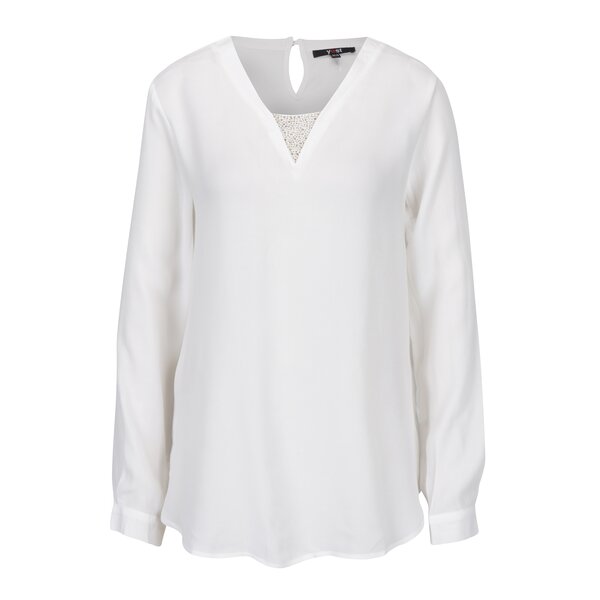 Bluza lejera crem cu aplicatii decorative in zona decolteului - Yest