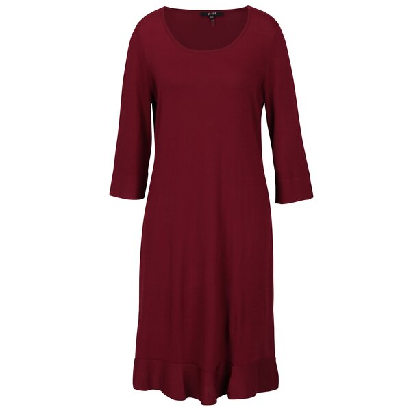 Rochie bordo tricotata fin cu maneci 3/4 - Yest