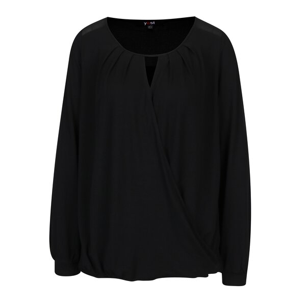 Bluza neagra suprapusa cu umeri translucizi - Yest