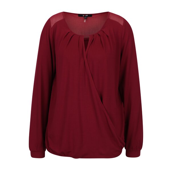 Bluza bordo suprapusa cu umeri translucizi - Yest