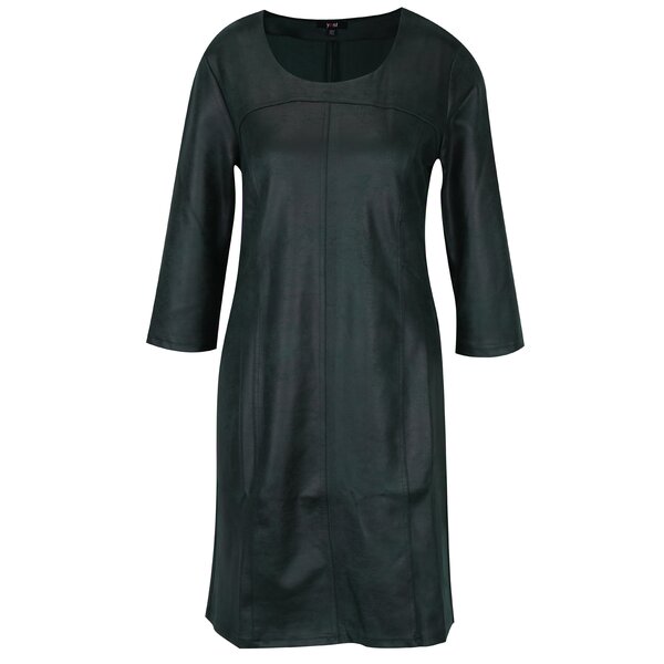 Rochie verde inchis cu maneci 3/4 si aspect de piele - Yest