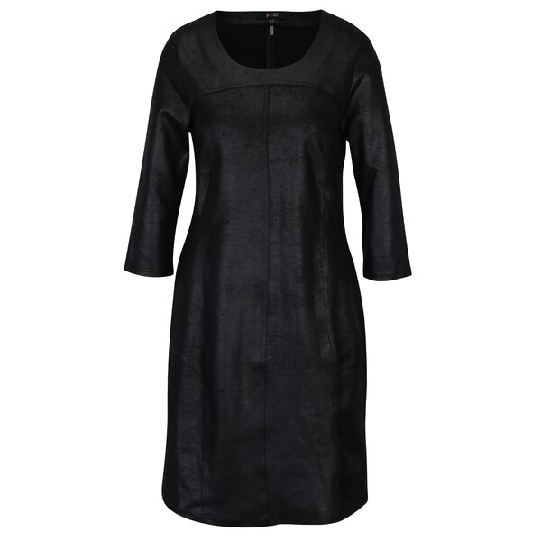 Rochie neagra cu maneci 3/4 si aspect de piele - Yest